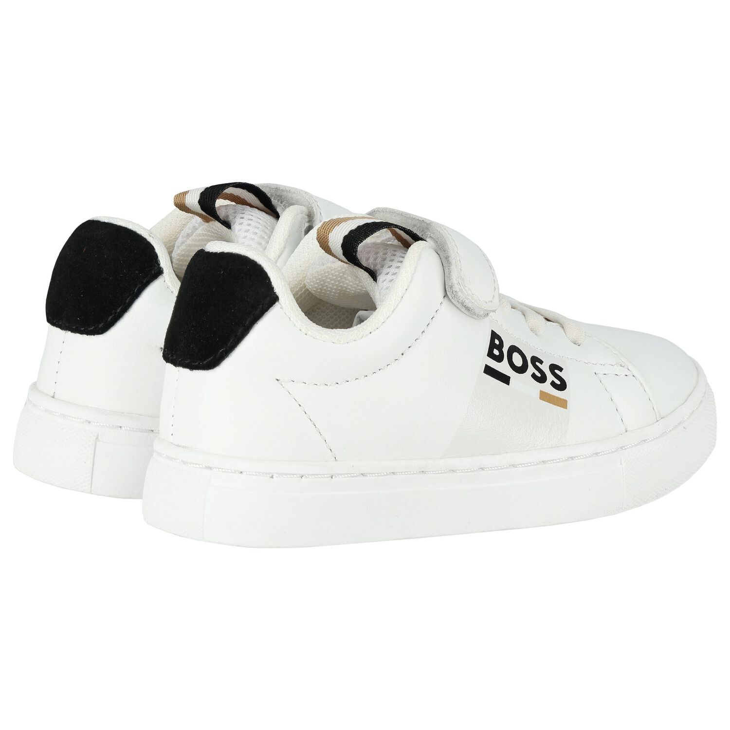 Boys White Logo Trainers, 1, hi-res