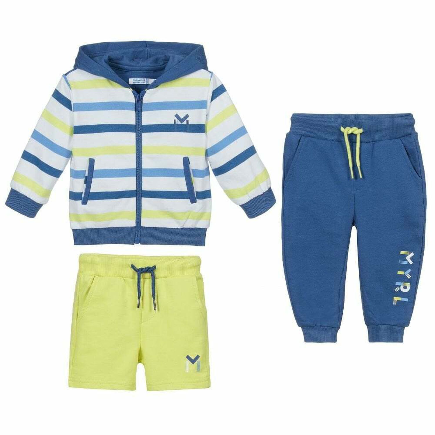 Baby Boys Blue & Neon Green 3-Piece Tracksuit, 1, hi-res image number null
