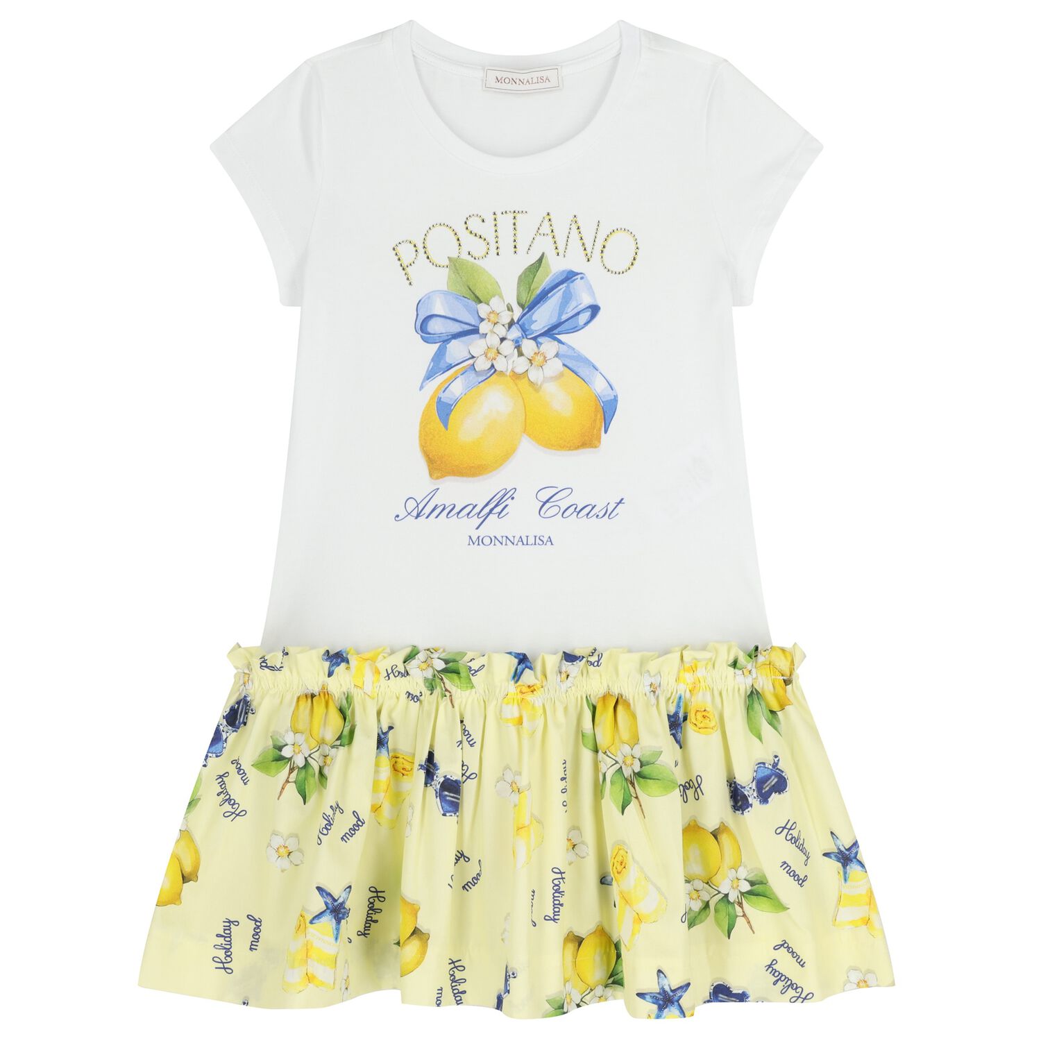 Girls White & Yellow Lemon Logo Dress, 1, hi-res