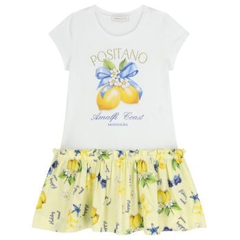 Girls White & Yellow Lemon Logo Dress