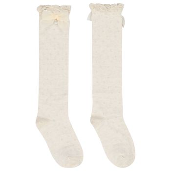 Girls Beige Bow Knitted Socks