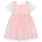 Girls Pink Tulle & Chiffon Dress, 2, hi-res