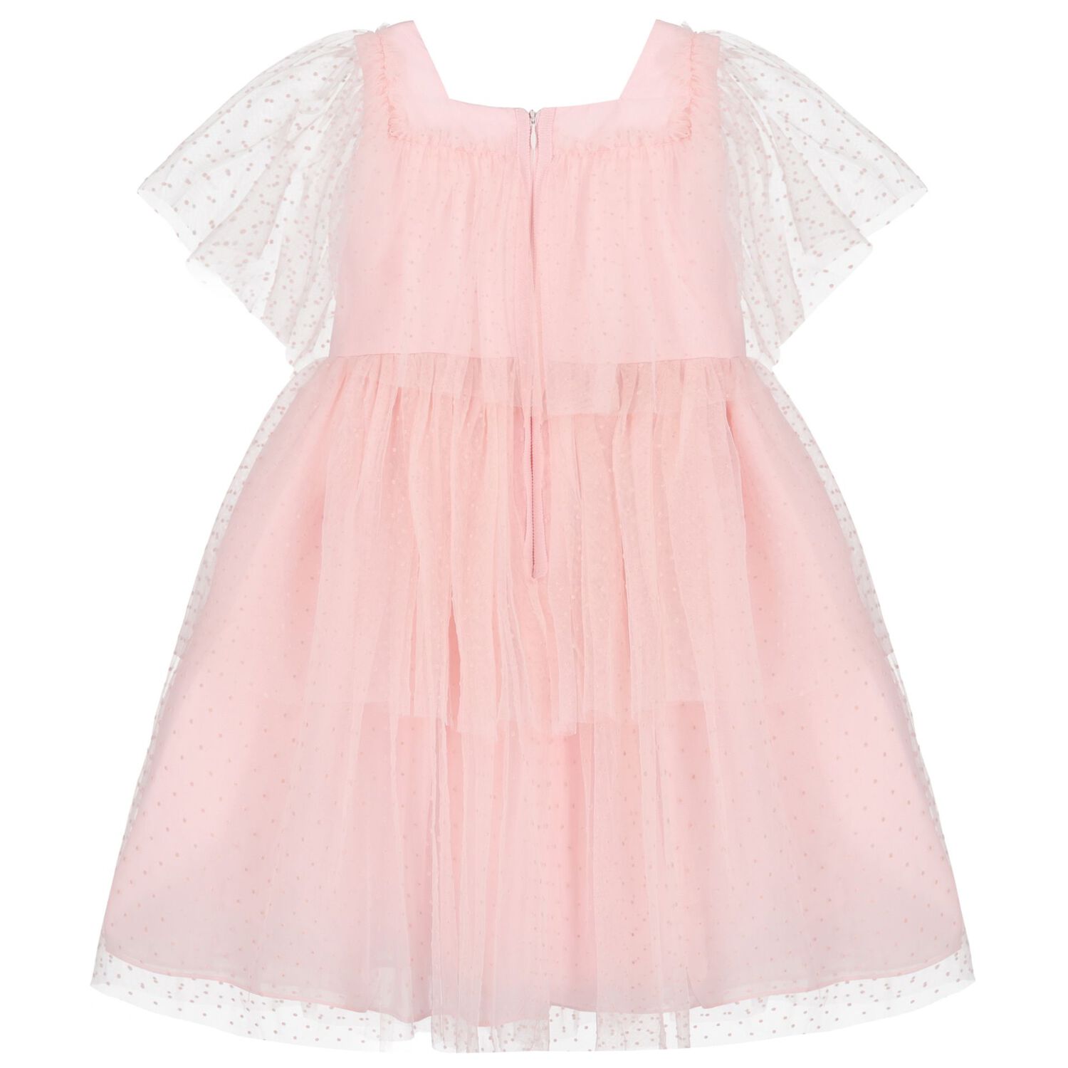 Girls Pink Tulle & Chiffon Dress, 2, hi-res
