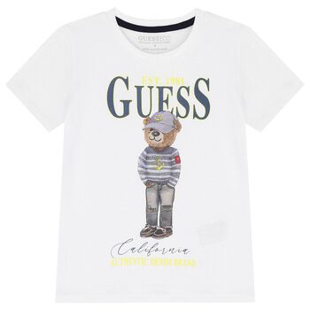 Boys White Teddy Bear Logo T-Shirt