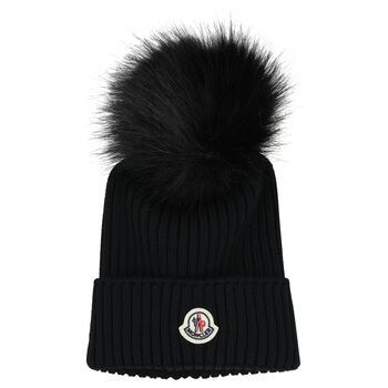 Girls Black Logo Beanie Hat