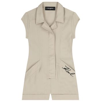 Girls Beige Logo Playsuit