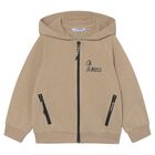 Boys Beige Hooded Zip Up Top, 2, hi-res