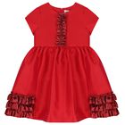 Girls Red Ruffled Dress, 1, hi-res