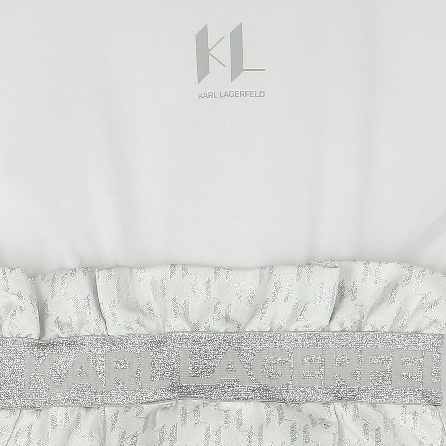 Girls White & Silver Logo Jacquard Dress, 1, hi-res