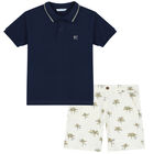 Boys Navy & Ivory Logo Shorts Set, 1, hi-res