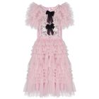 Girls Pink & Black Bow Tulle Dress, 1, hi-res