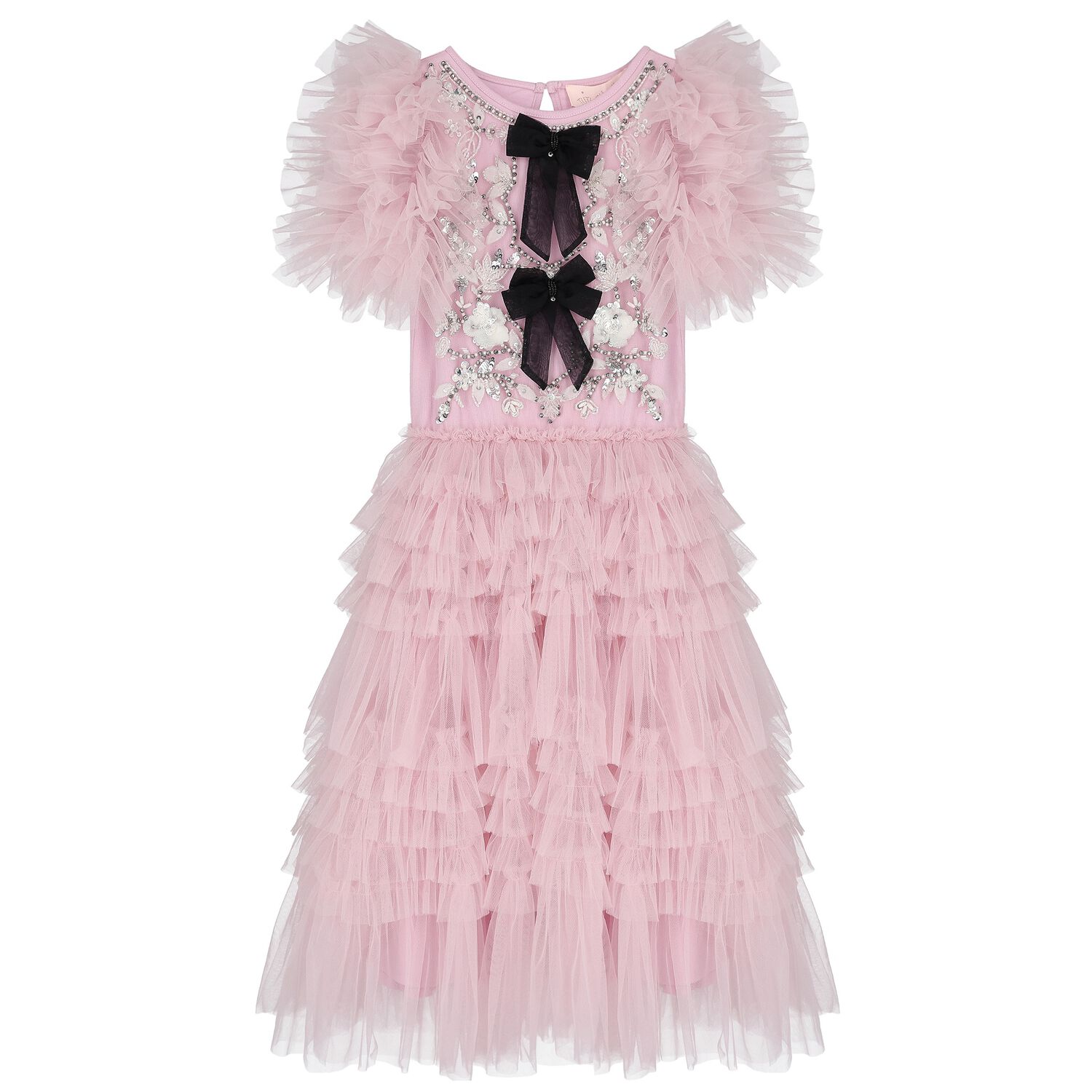 Girls Pink & Black Bow Tulle Dress, 1, hi-res