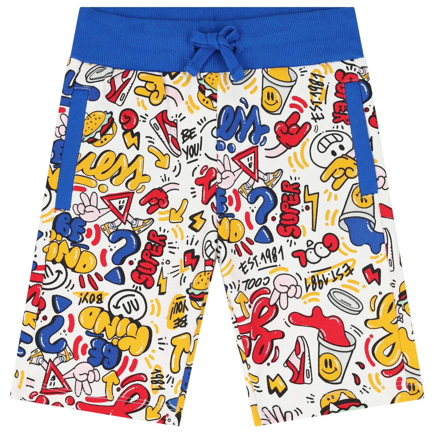 Boys White & Blue Logo Shorts, 1, hi-res image number null
