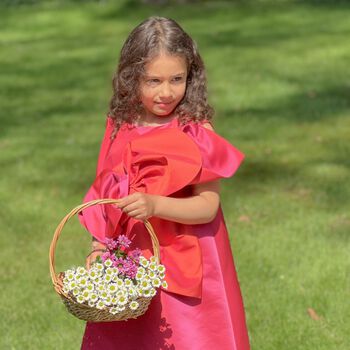 Girls Red Flower Satin Dress