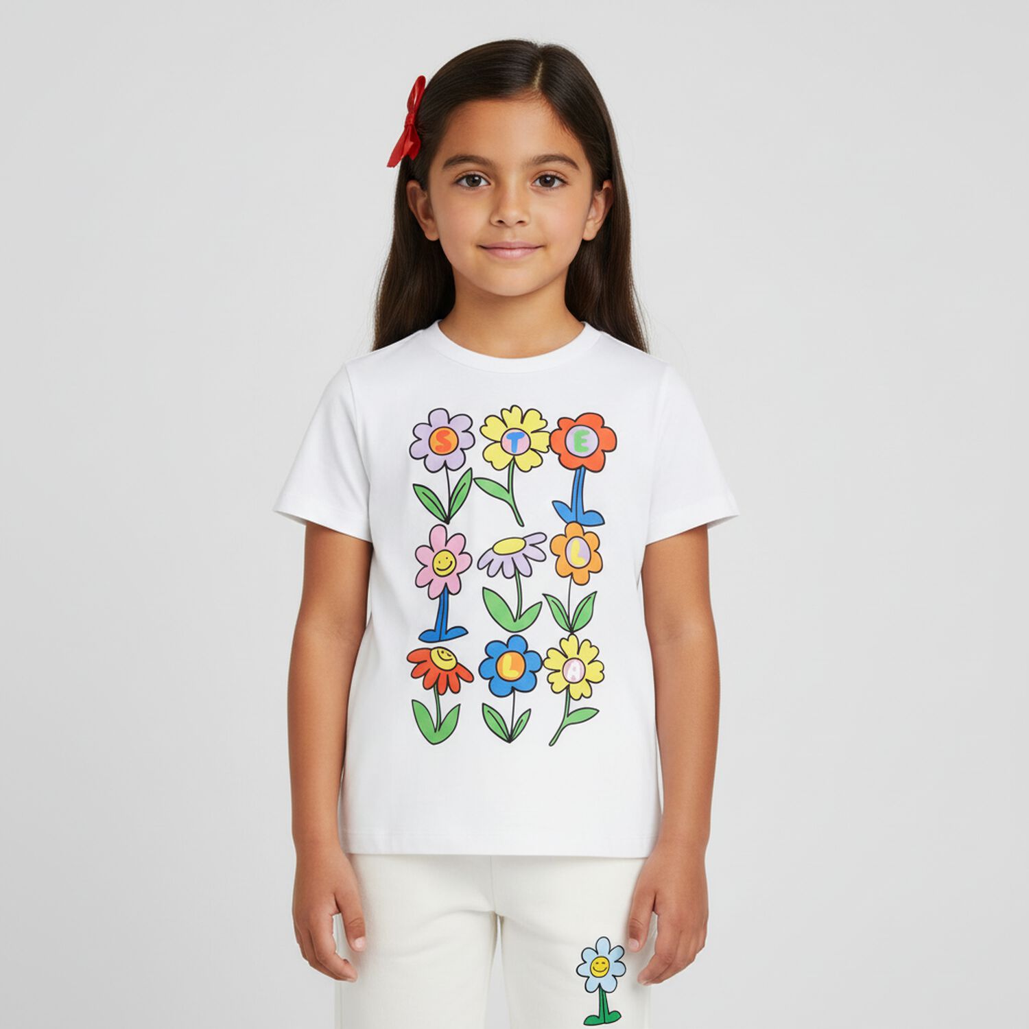 Girls White Flower T-Shirt, 1, hi-res