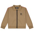 Boys Beige Logo Zip Up Top, 1, hi-res