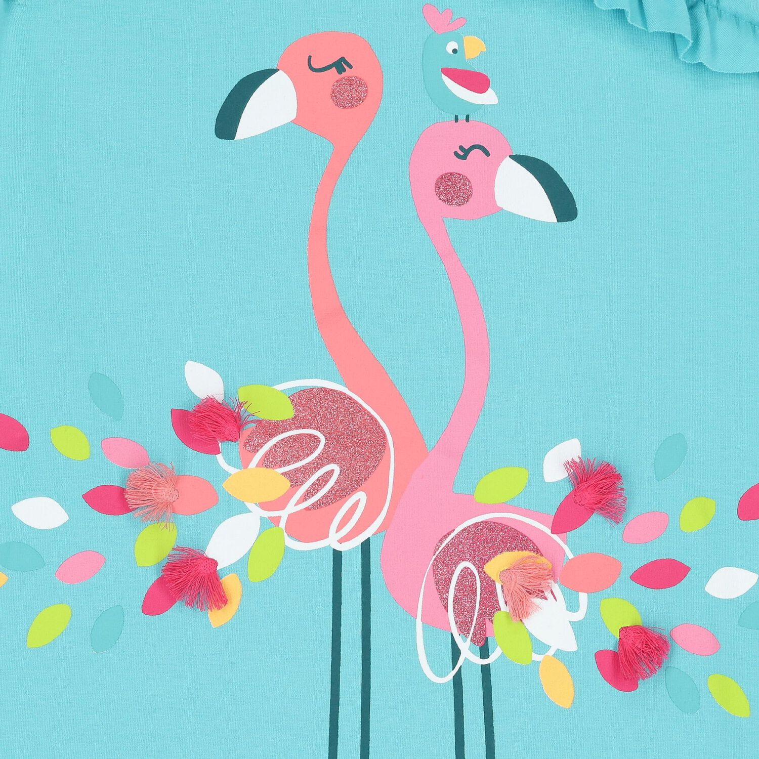 Girls Turquoise Flamingo Dress, 1, hi-res