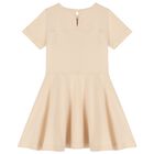 Girls Beige Logo Dress, 1, hi-res