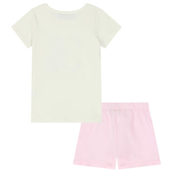 Girls Ivory & Pink Logo Pyjamas