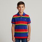 Boys Multi-Colored Striped Logo Polo Shirt, 1, hi-res
