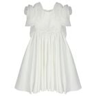 Girls White 3D Rose Sleeve Tulle Dress, 1, hi-res