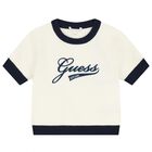Girls Ivory & Navy Blue Logo Knit Skirt Set, 1, hi-res
