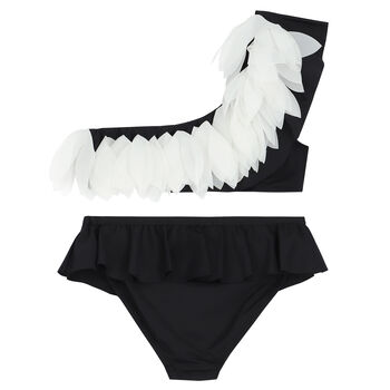 Girls Black & White Petal Bikini