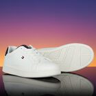 Boys White & Blue Logo Leather Trainers, 1, hi-res