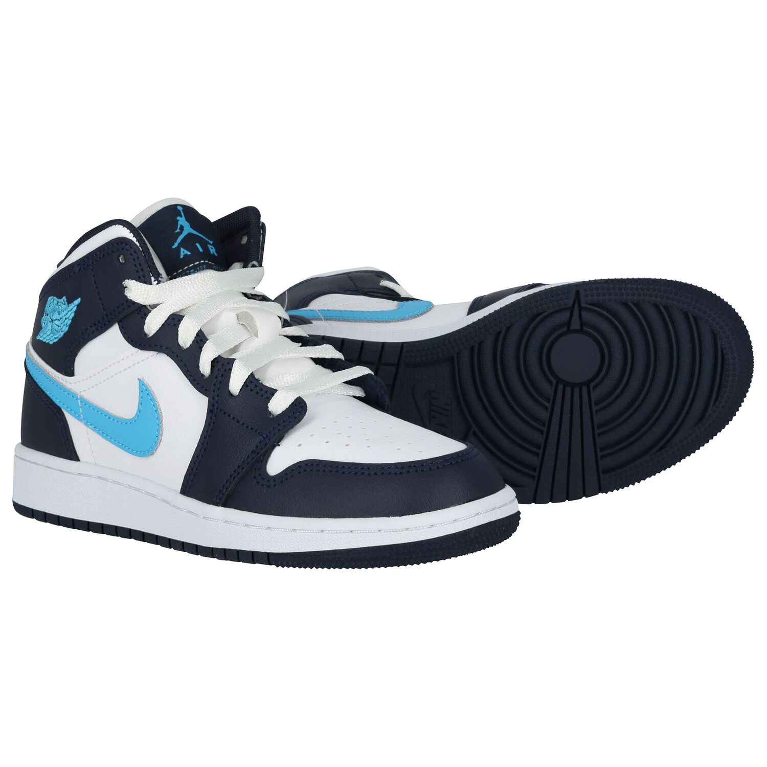 Blue & White Air Jordan 1 Mid Trainers, 6, hi-res
