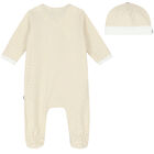 Beige & White Monogram Babygrow & Hat Set, 1, hi-res