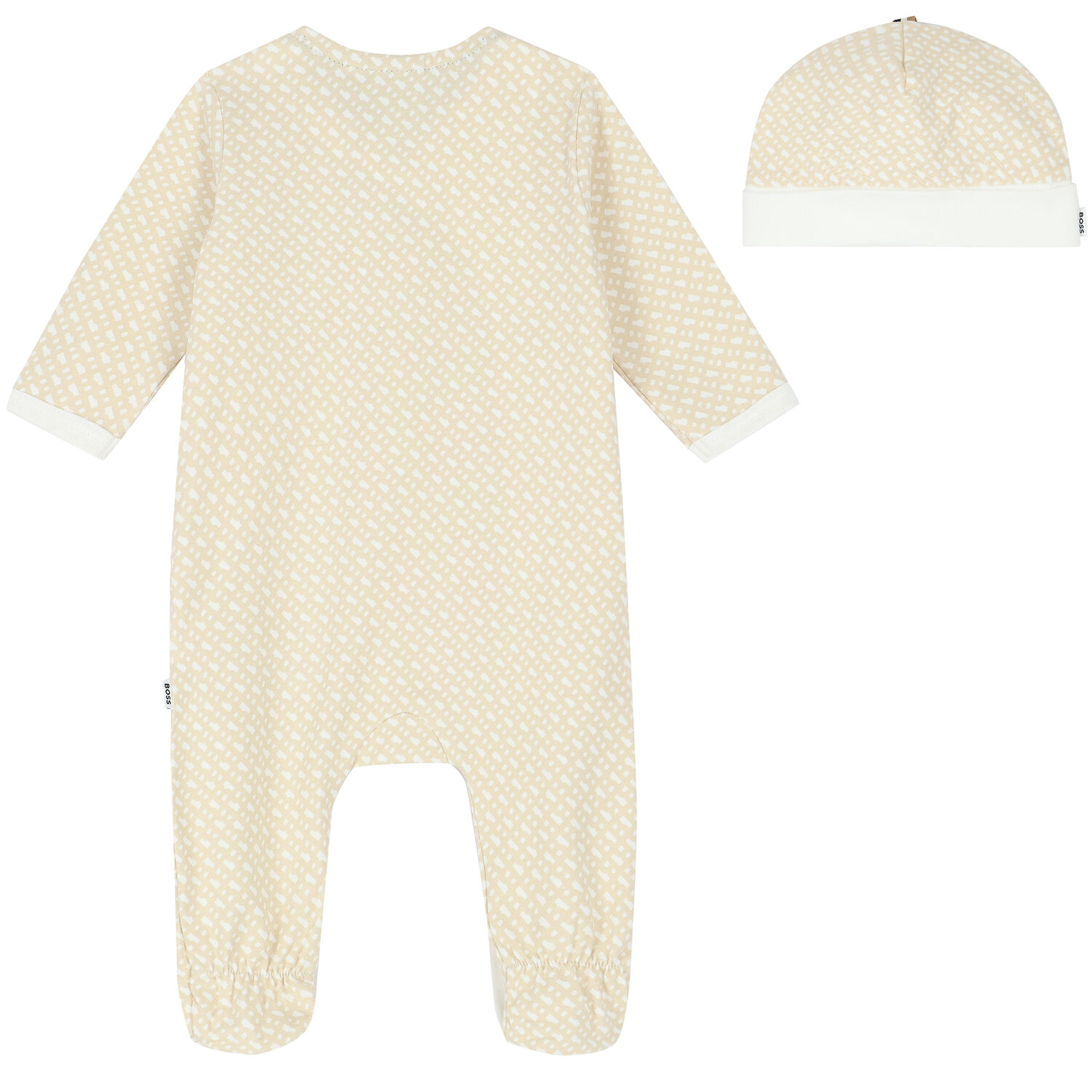 Beige & White Monogram Babygrow & Hat Set, 1, hi-res