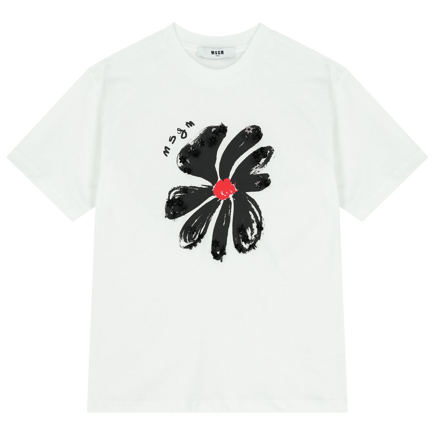 Girls White Flower Logo T-Shirt, 1, hi-res