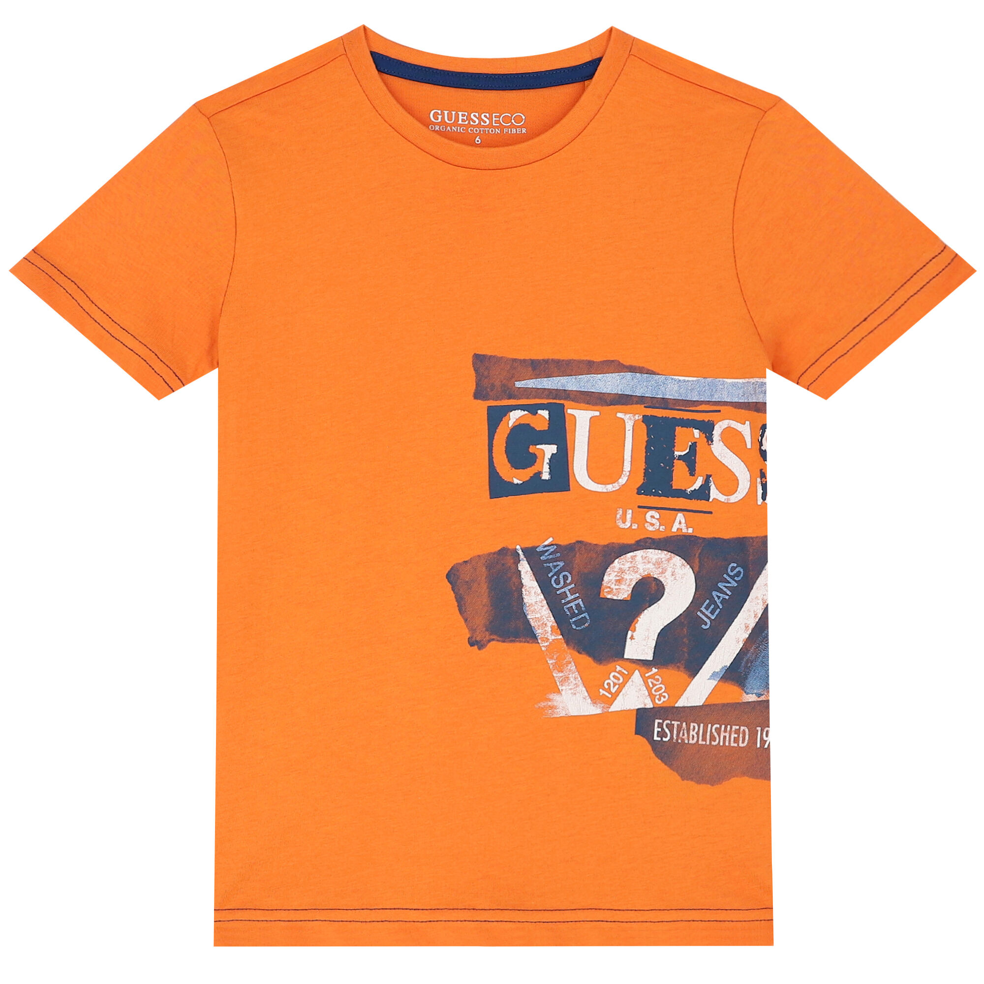 Guess Boys Orange Logo T Shirt Junior Couture UK