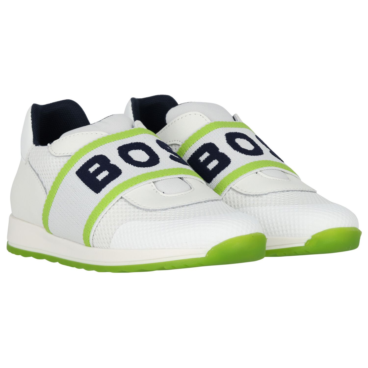 Boys White Logo Trainers, 2, hi-res