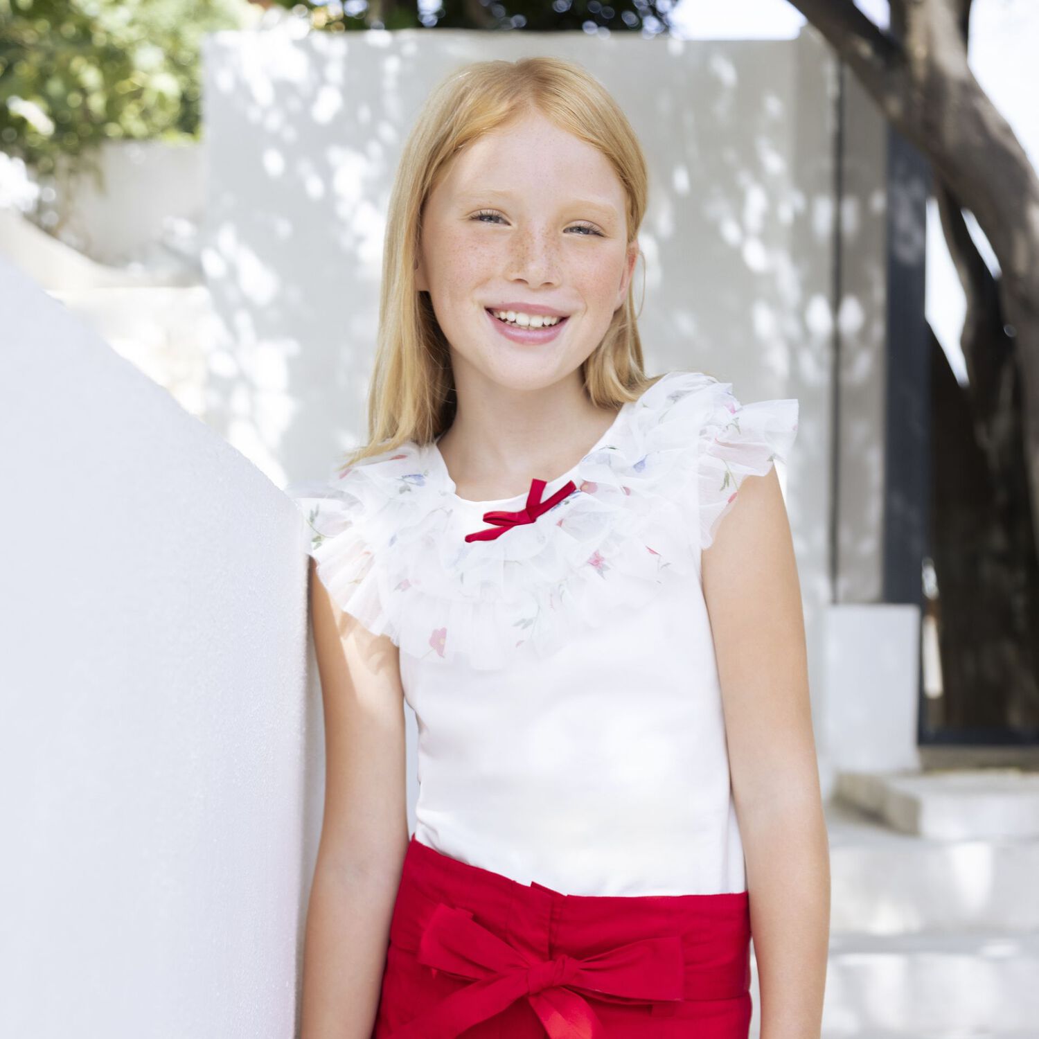 Girls Ivory Ruffled Top, 1, hi-res