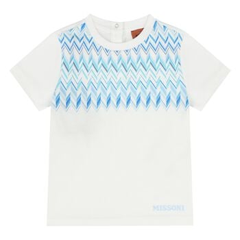 Younger Boys White & Blue Zig Zag T-Shirt