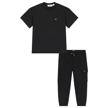 Boys Black Logo Joggers Set