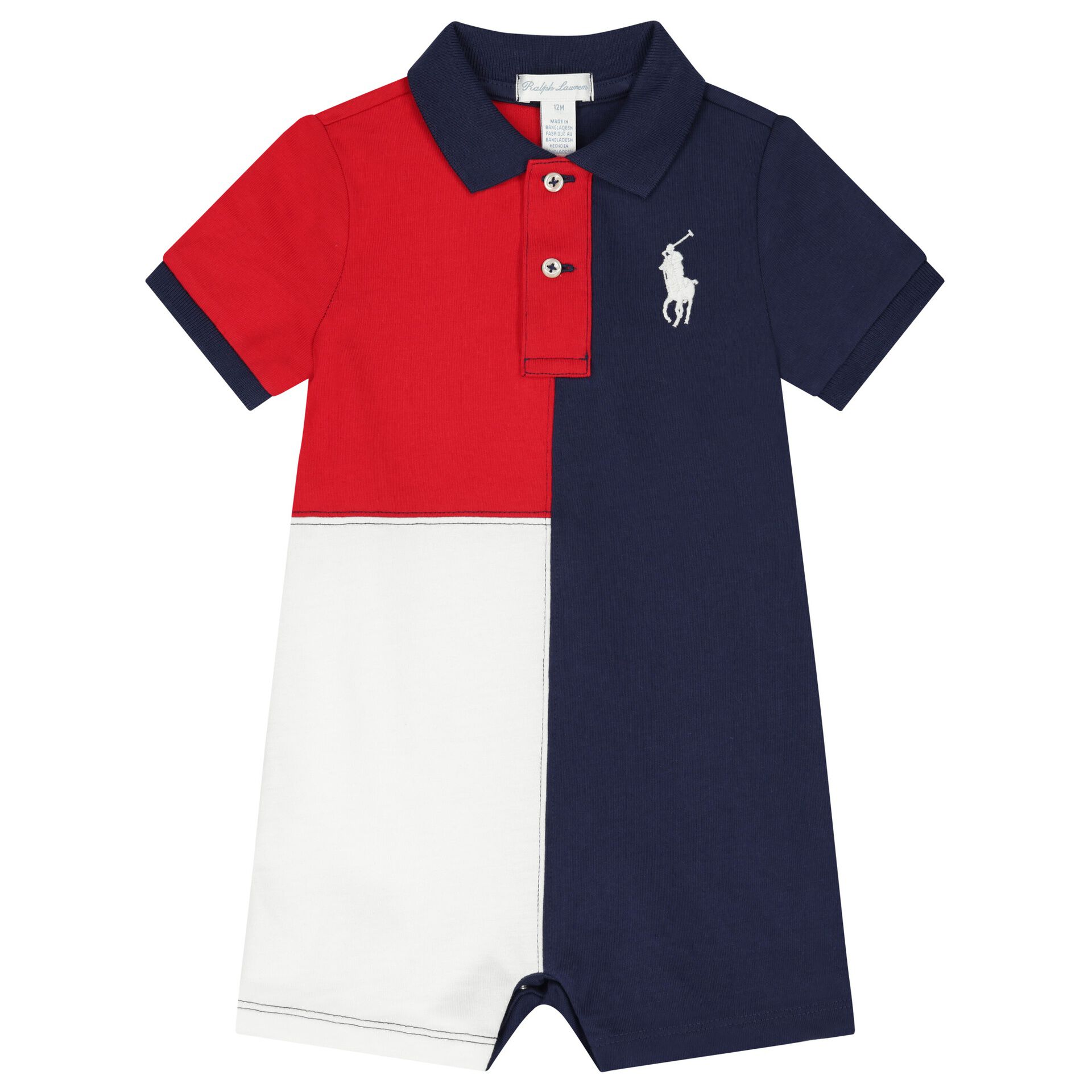 Ralph Lauren Baby Boys White Red Navy Blue Logo Polo Romper Junior Couture UK