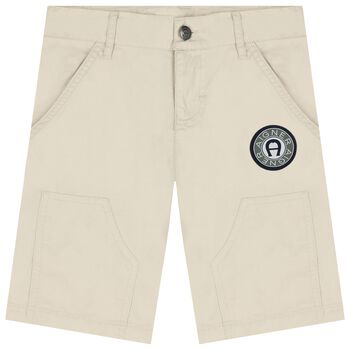 Boys Beige Logo Shorts