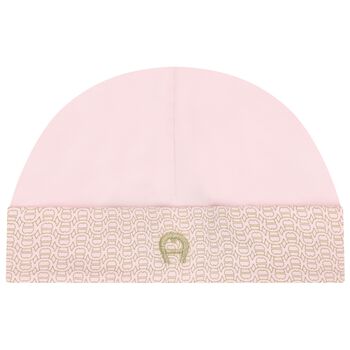 Baby Girls Pink & Gold Logo Baby Hat