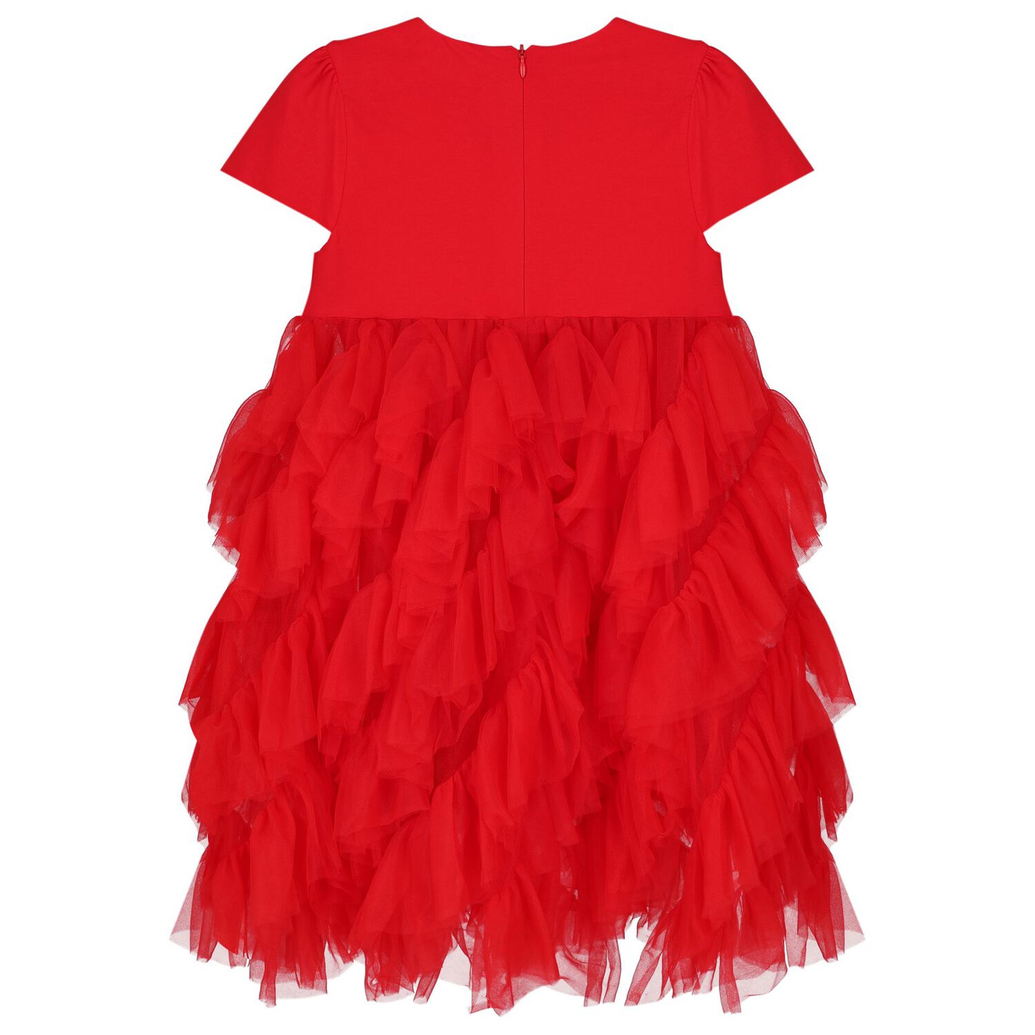 Girls Red Bow Tulle Dress, 1, hi-res
