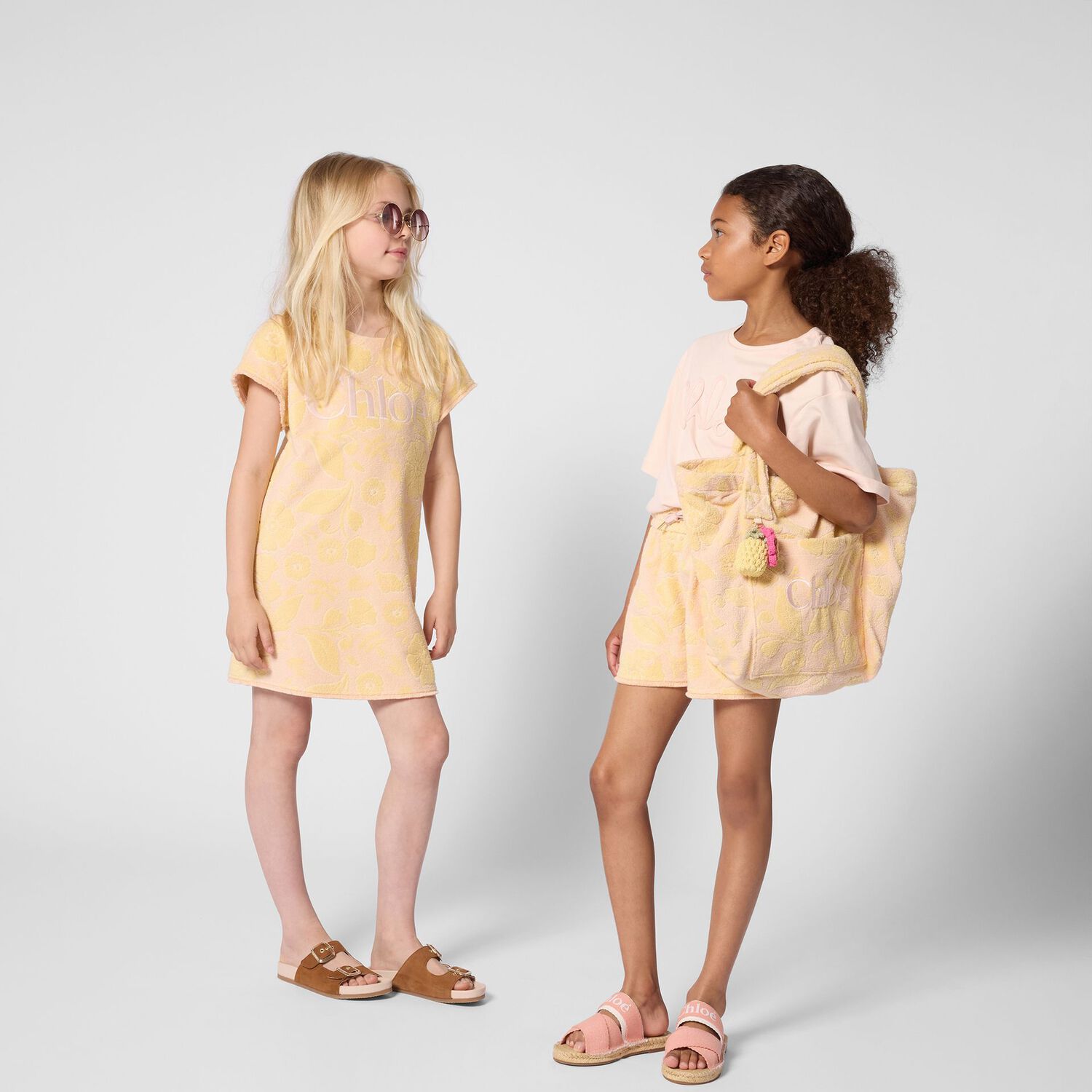 Girls Mini Me Pink & Yellow Floral Dress , 1, hi-res