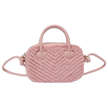 Girls Pink Faux Fur & Leather Handbag
