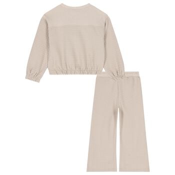 Girls Beige Wide Leg Trouser Set