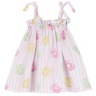 Girls White & Pink Striped Donuts Beach Dress, 2, hi-res