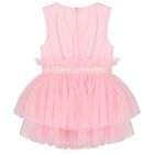 Younger Girls Pink Logo Pleated Tulle Dress, 1, hi-res