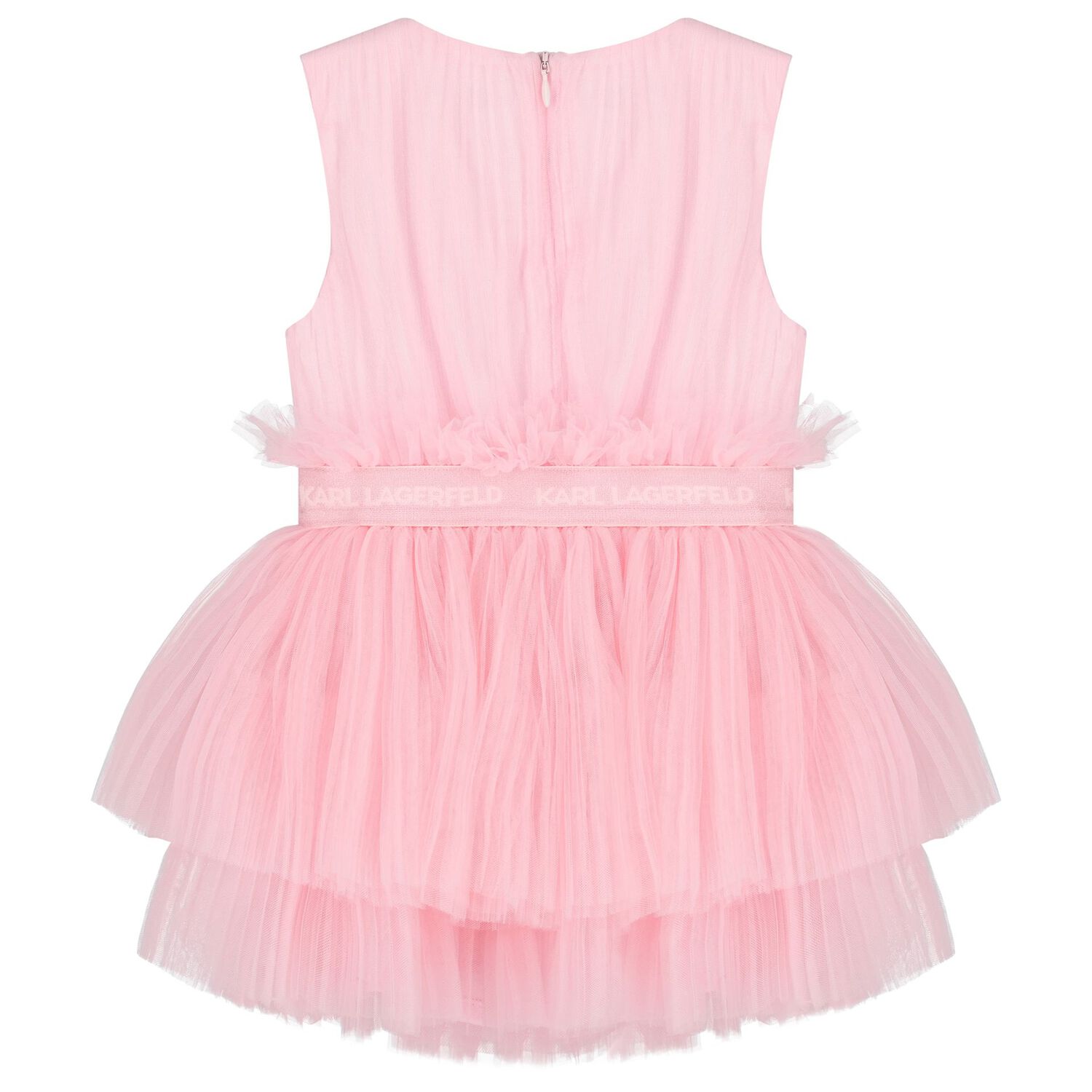 Younger Girls Pink Logo Pleated Tulle Dress, 1, hi-res image number null