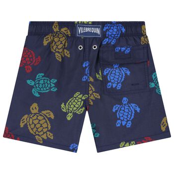 Boys Navy Blue Turtle Swim Shorts