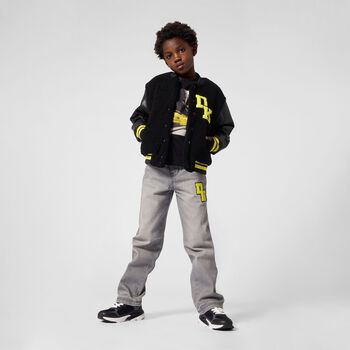 Boys Mini Me Black Faux Shearling Varsity Jacket
