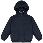 Boys Navy Blue Reversible Puffer Jacket, 1, hi-res